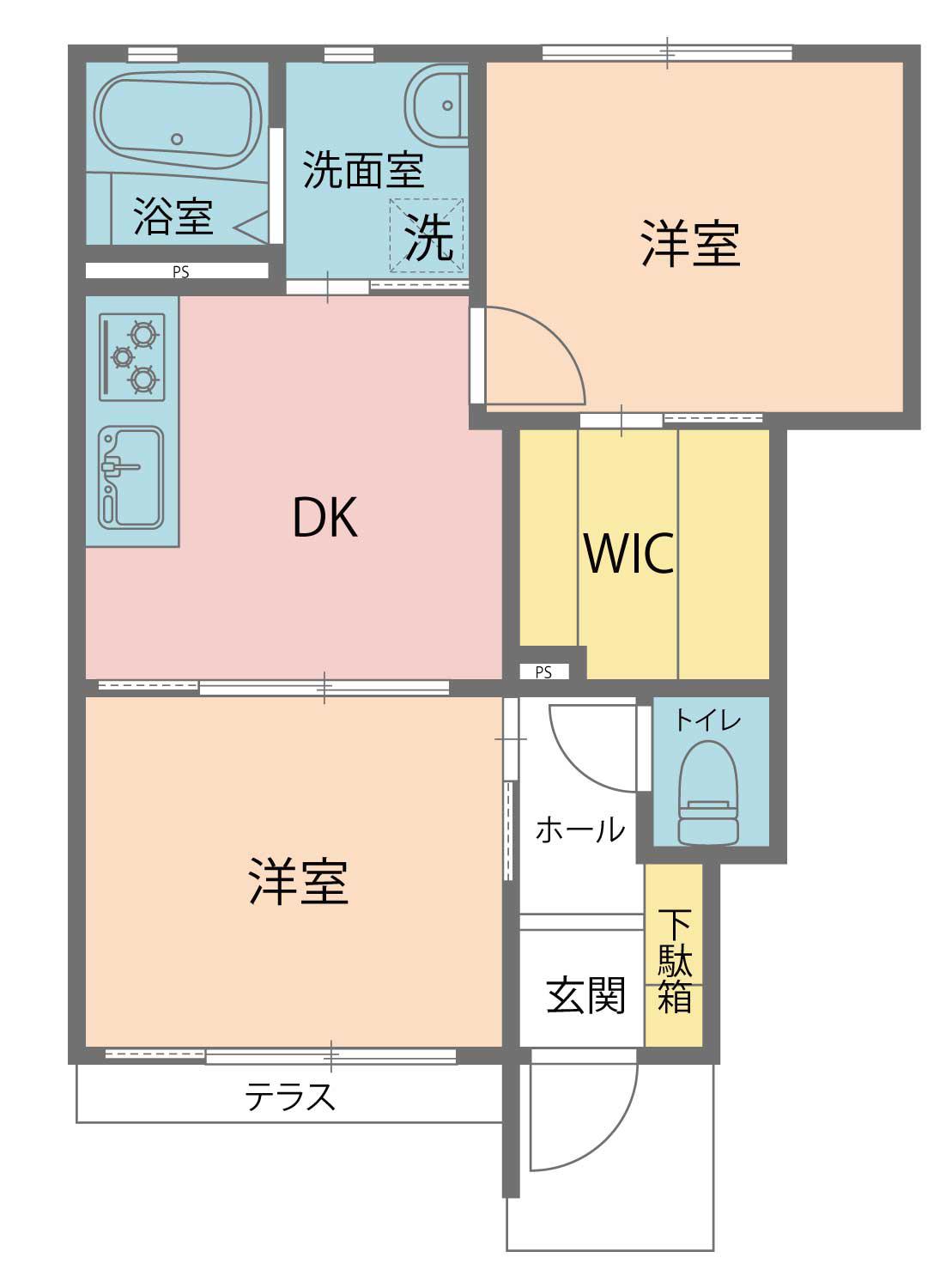 プラウド古田刈(2DK/1階)の間取り写真