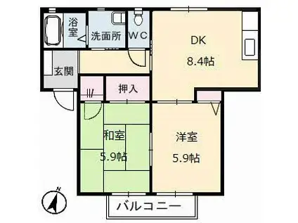 コンフォートKH(2DK/2階)の間取り写真