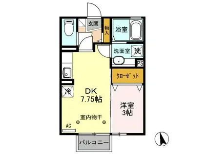 D-ROOM モナリエ101(1DK/1階)の間取り写真