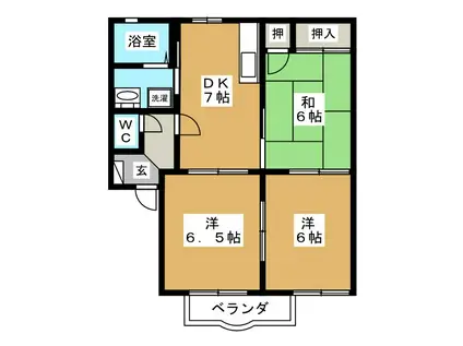 スリーゼ B(3DK/1階)の間取り写真