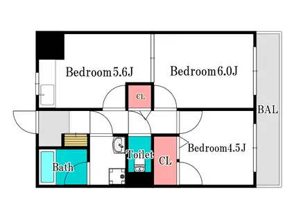 メゾン・ドゥ・フクセン(2DK/1階)の間取り写真