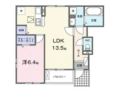 MODERNVILLA二の岡B(1LDK/1階)の間取り写真