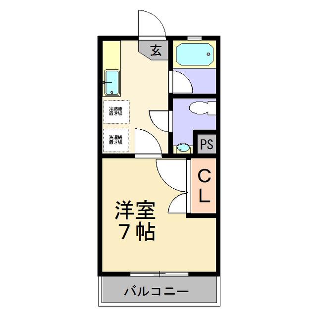 ベルフォーレ洞峰B(1K/1階)の間取り写真