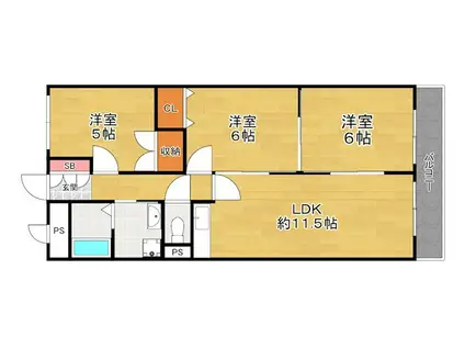 ウエストサイド楠葉(3LDK/2階)の間取り写真