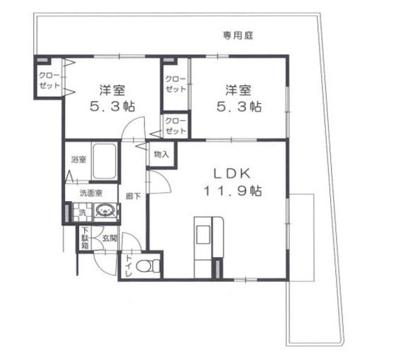 ラップ・ランド みずかみ(2LDK/1階)の間取り写真