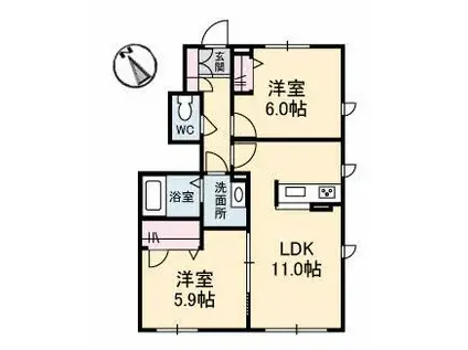 シャーメゾン華浦(2LDK/1階)の間取り写真