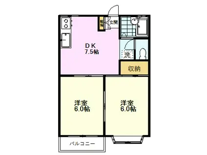 グランバレイ(2DK/2階)の間取り写真