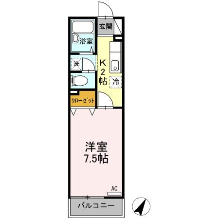 ヴィラフローラI(1K/1階)の間取り写真