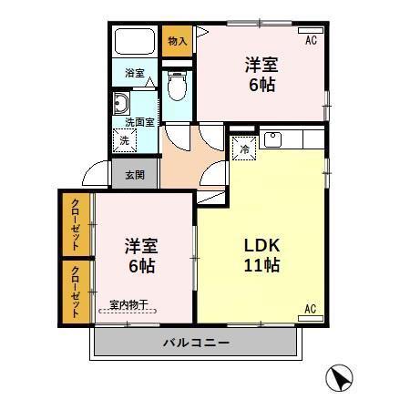 SALT VALLEY COURT B(2LDK/2階)の間取り写真