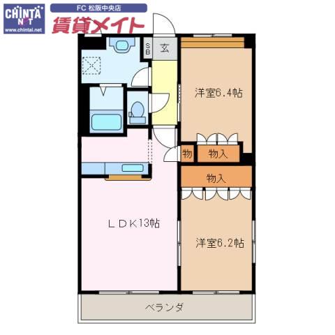 フルートドリーム B棟(2LDK/1階)の間取り写真