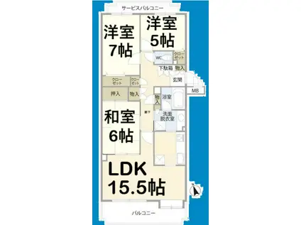 覚王山パークハウス弐番館(3LDK/1階)の間取り写真