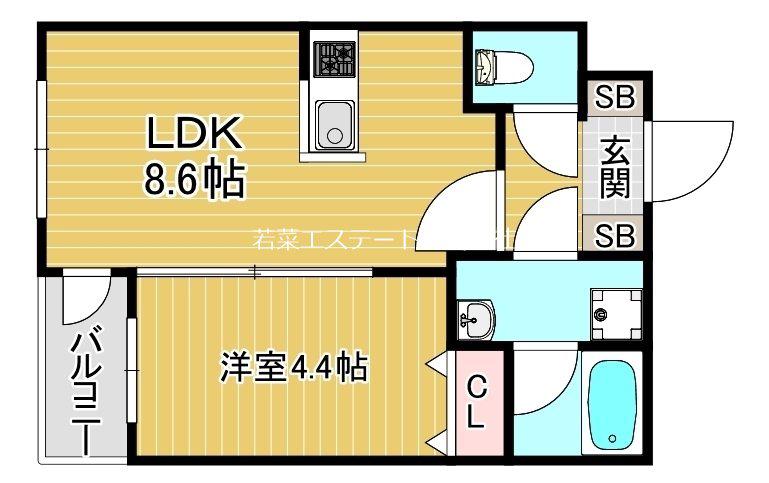 GLANZ 六ツ門(1LDK/2階)の間取り写真