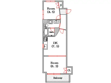 レバンガAP桜川フォックス(2DK/6階)の間取り写真