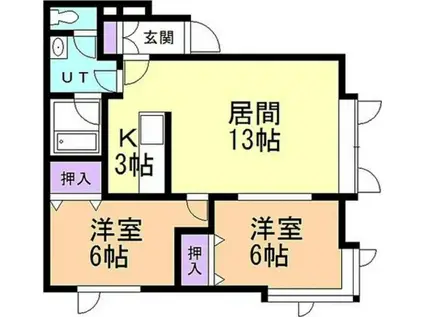 地下鉄東西線 南郷13丁目駅 徒歩3分 3階建 築33年(2LDK/2階)の間取り写真