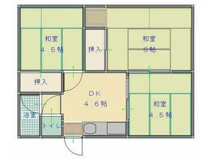 駅家コーポ(3DK/1階)の間取り写真