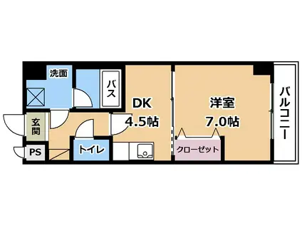 ユニティー南草津(1DK/4階)の間取り写真