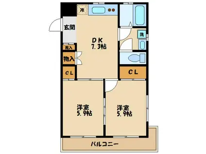 シエスタ向ヶ丘遊園(2DK/1階)の間取り写真