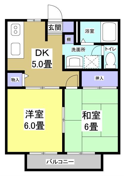 コーポはなみずき A(2DK/2階)の間取り写真