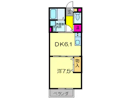 KINZY COURT(1DK/2階)の間取り写真