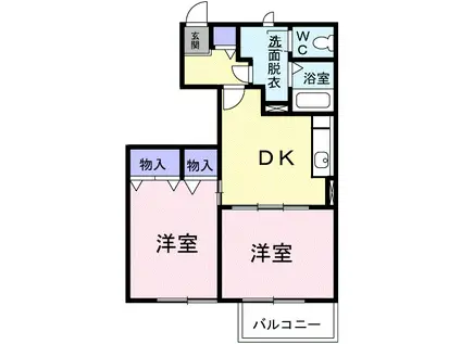 プラティークヴィラ(2DK/1階)の間取り写真
