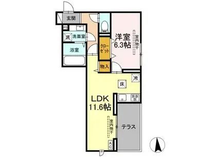 ブルー・コーラル(1LDK/1階)の間取り写真