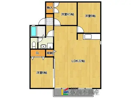 セジュールウイングC(3LDK/1階)の間取り写真