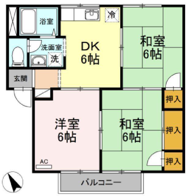 サンブリッジB棟(3DK/1階)の間取り写真