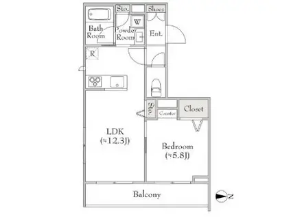 ベレオ三軒茶屋(1LDK/1階)の間取り写真