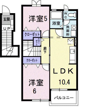 プラシードB(2LDK/2階)の間取り写真
