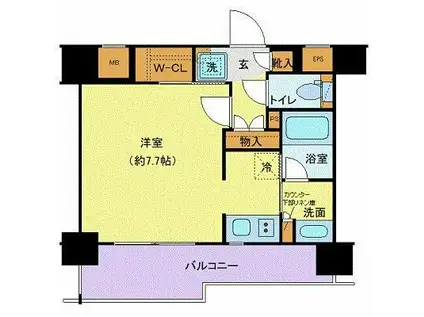 ジェノヴィア水天宮前スカイガーデン(ワンルーム/7階)の間取り写真