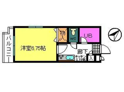 ラ・ルミエール(1K/2階)の間取り写真