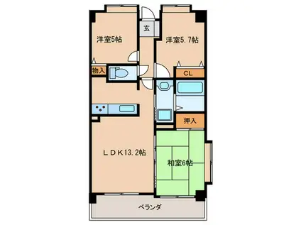 シュロスブルーメ大濠(3LDK/2階)の間取り写真