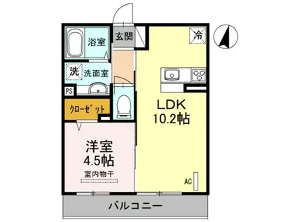 プリムヴェール弐十壱番館(1LDK/2階)の間取り写真
