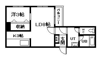 ディアー1条(1LDK/7階)の間取り写真