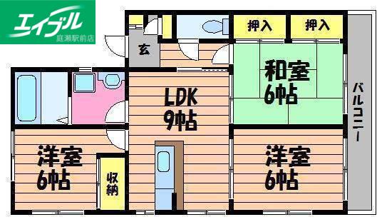 イービックヤスダB(3LDK/1階)の間取り写真