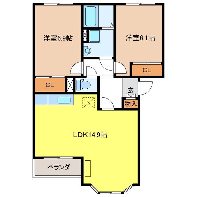 ハーモニーA(2LDK/1階)の間取り写真