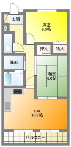 シャルム大蒲(2LDK/2階)の間取り写真
