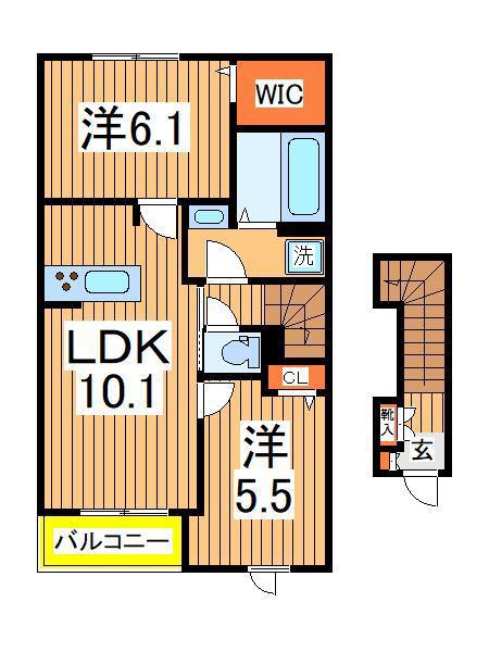 ヤングウッズ柏の葉Ⅱ(2LDK/2階)の間取り写真
