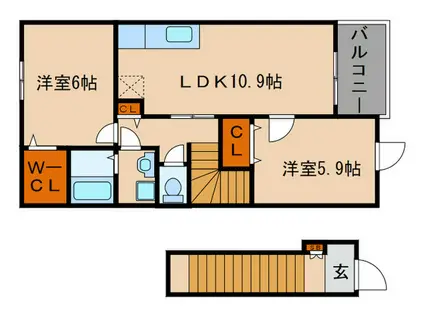 グラードII(2LDK/2階)の間取り写真