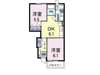 フラワ・I(2DK/1階)の間取り写真