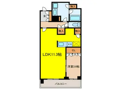 ジオタワー宝塚グランレジス 南棟(1LDK/12階)の間取り写真