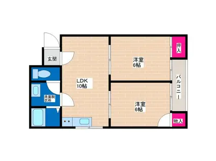 錦ハイツ(2DK/3階)の間取り写真