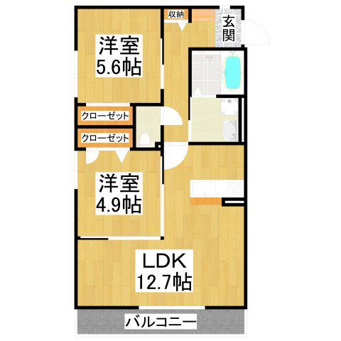 マノワール MANOIR(2LDK/2階)の間取り写真