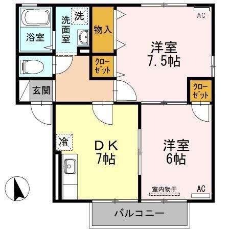 セジュール三番館(2DK/1階)の間取り写真