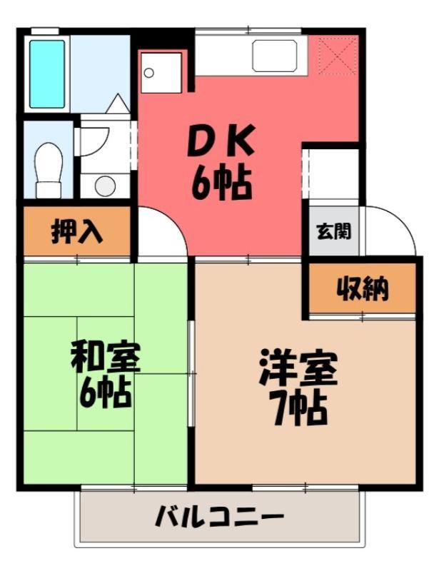 コーポ七曲りD(2DK/2階)の間取り写真