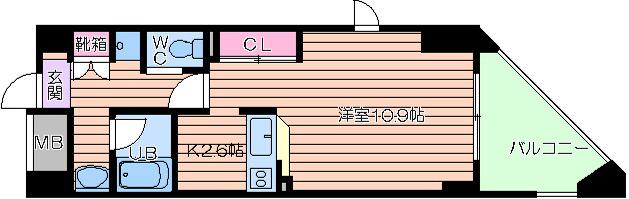 CITY SPIRE上町台(1K/6階)の間取り写真