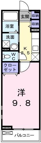 プラシード三宅(1K/2階)の間取り写真