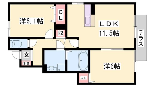 セジュールアカネA(2LDK/1階)の間取り写真