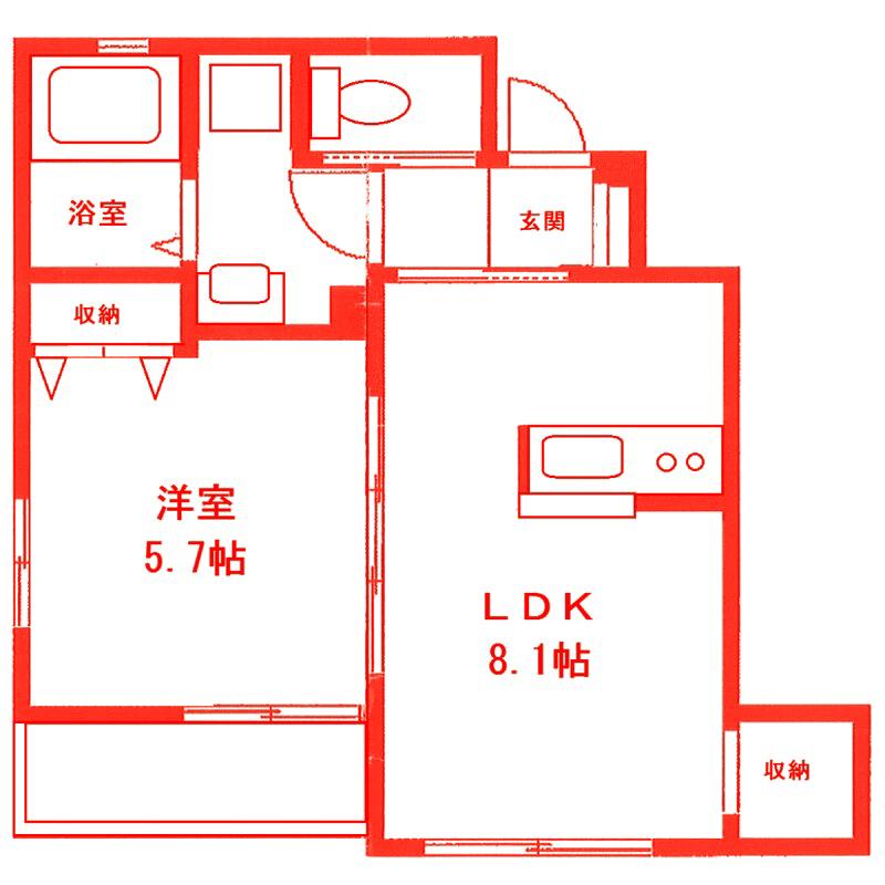 フェリーチェ A棟(1LDK/1階)の間取り写真