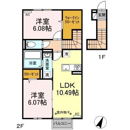 岩神町ソレイユ(2LDK/2階)の間取り写真